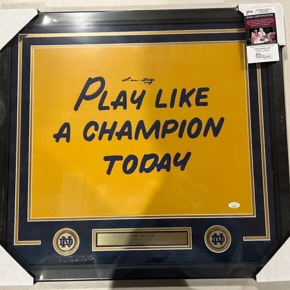 Lou Holtz autograph signed Notre Dame Play Like Champion Today Photo framed JSA - Picture 1 of 5